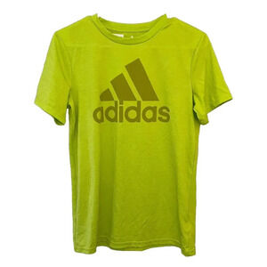 Adidas Climalite Boys Green T Shirt Crew Neck Graphic Logo Size L Short Sleeve